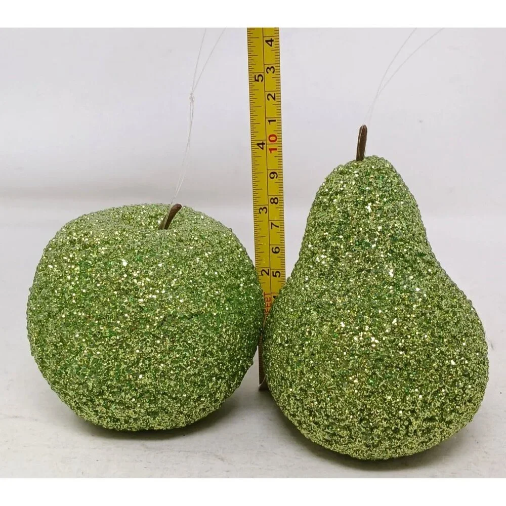 Sparkly Green Glitter Apple & Pear Ornament Set For Decor #D-13